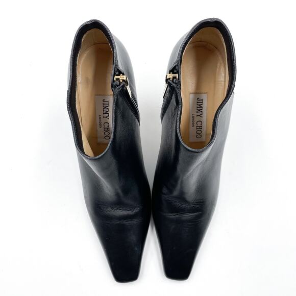 Jimmy Choo Merche Booties Black Soft Leather Low-Cut Square Toe Heels Sz 37 / 7 - Picture 2 of 11